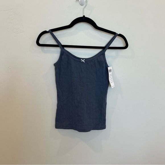 Women’s Brandy Melville Skylar Ribbed Eyelet Tank, Navy, One Size - Picture 1 of 5